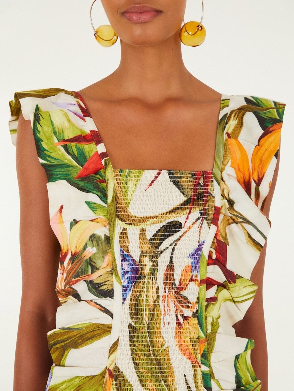 Sand Florart Short Sleeve Mini Dress by Farm Rio - DC - Picture 2 of 7